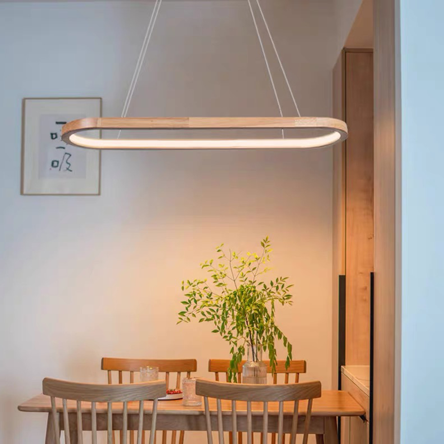 Modern Wooden And Acrylic Annular Dining Room Pendant Light, Natural Wood