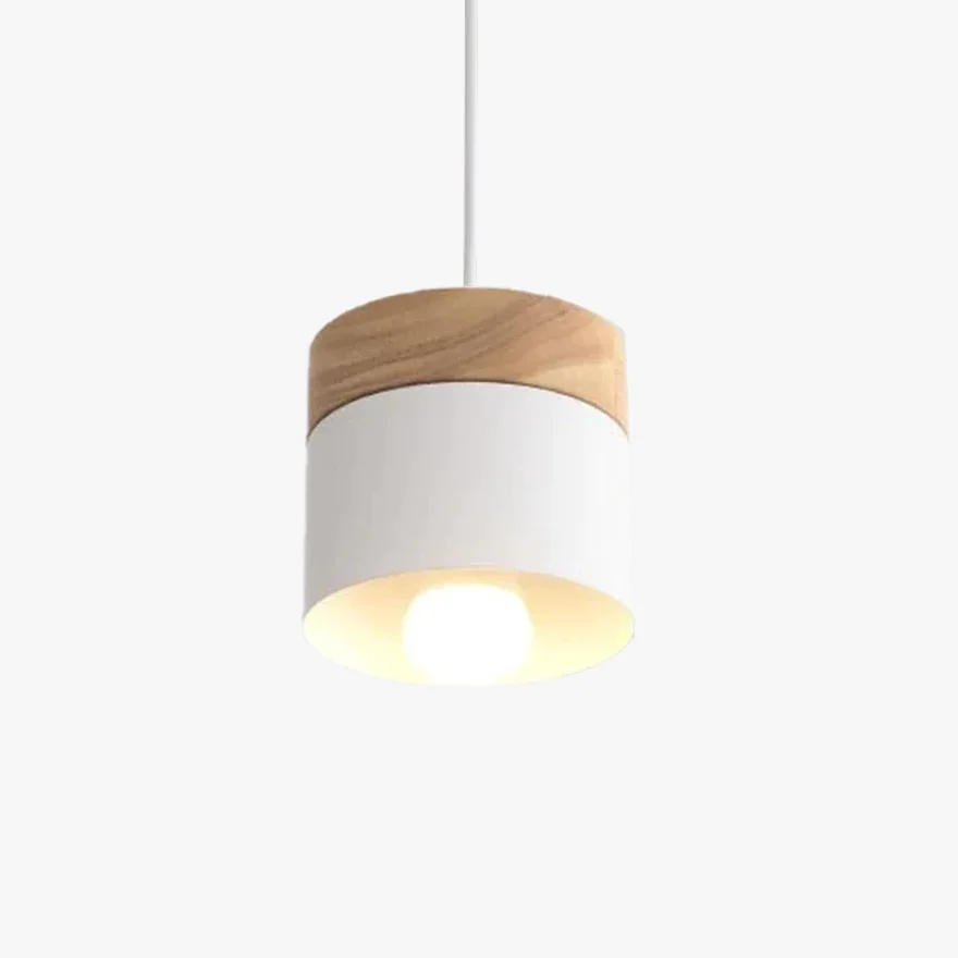 Nordic Metal And Wooden Cylindrical Dining Room Pendant Light, Gray/Green/White/Yellow/Mix