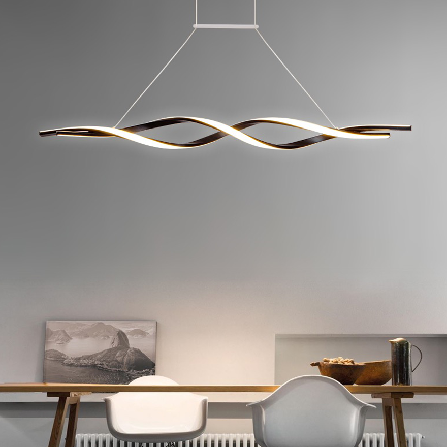 Minimalist Metal And Acrylic Wave Dining Room Pendant Light, Matte Black/Matte Grey