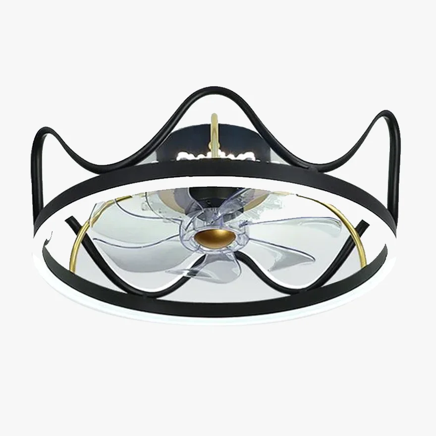 Art Deco Metal And Acrylic Crown Bedroom Ceiling Fan with Light, Black/Gold