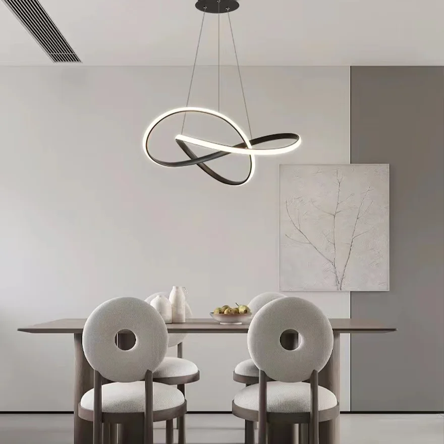 Modern Metal And Acrylic Clover Ring Dining Room Chandelier Pendant Light, Black/White