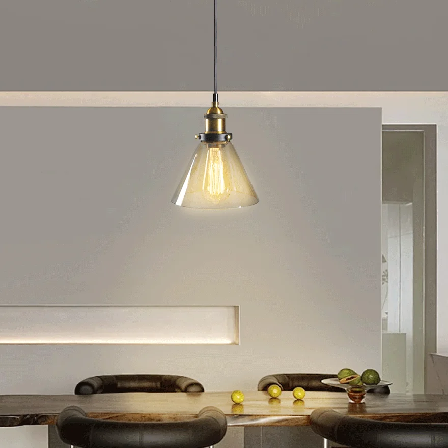 Modern Metal And Glass Geometric Kitchen Pendant Light, Clear/Amber/Smoke Grey