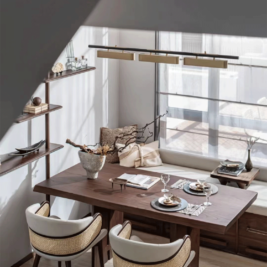 Modern Metal Linear Study Room Pendant Light, Gold