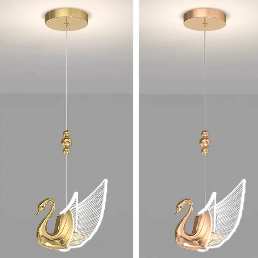 Art Deco Metal And Acrylic Swan Bedroom Pendant Light, Gold/Rose Gold