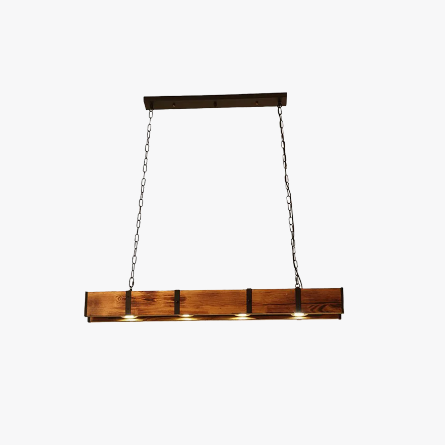 Retro Metal And Wooden Strip Dining Room Pendant Light, Log Color