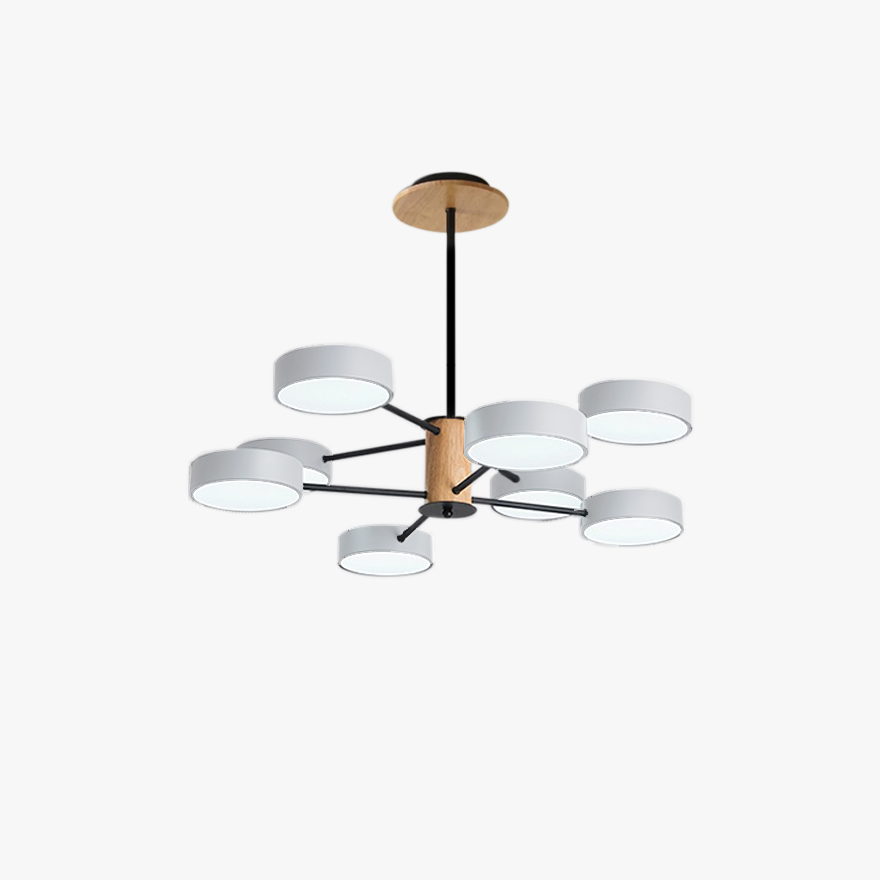 Modern Metal And Wood Round Study Room Pendant Light, Green/Grey/White