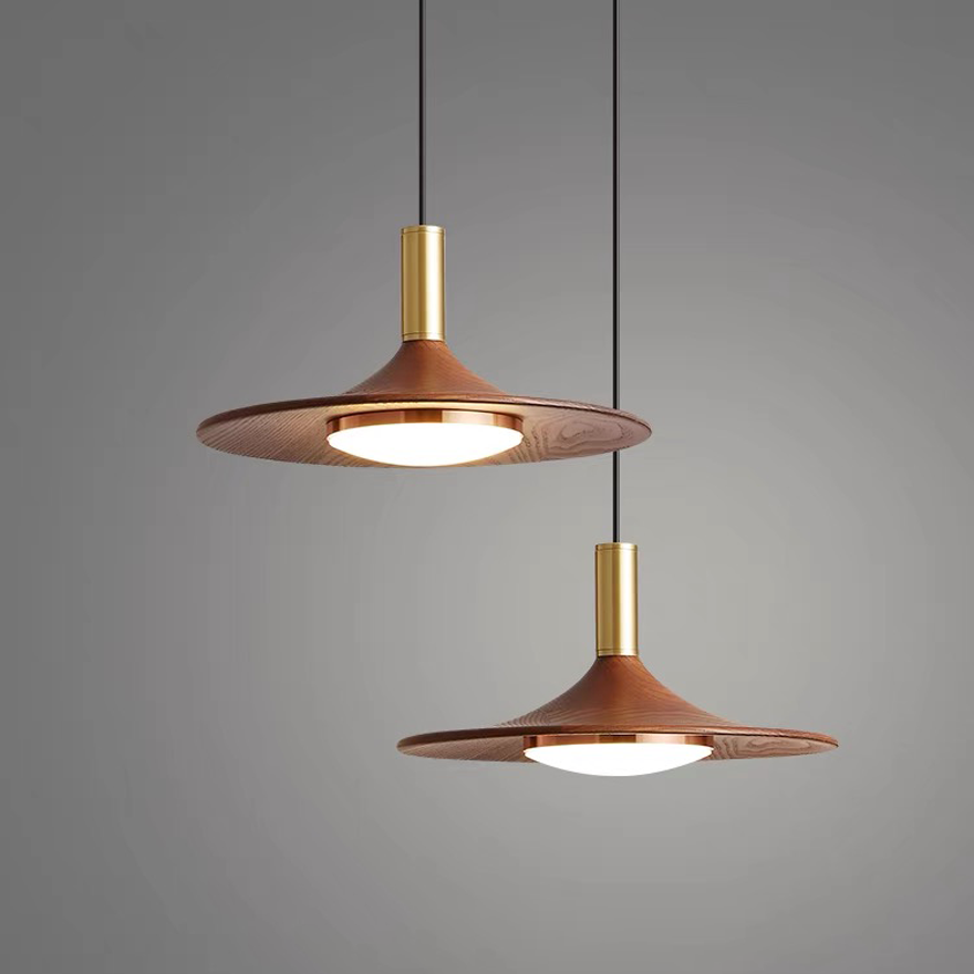 Retro Metal And Wooden Hooded Dining Room Pendant Light, Burlywood, Trichromatic Light