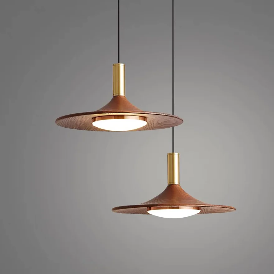 Retro Metal And Wooden Hooded Dining Room Pendant Light, Burlywood, Trichromatic Light