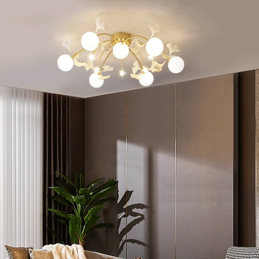 Designer Metal And Ceramic Petal Shaped Study Room Ceiling Light, Gold-White