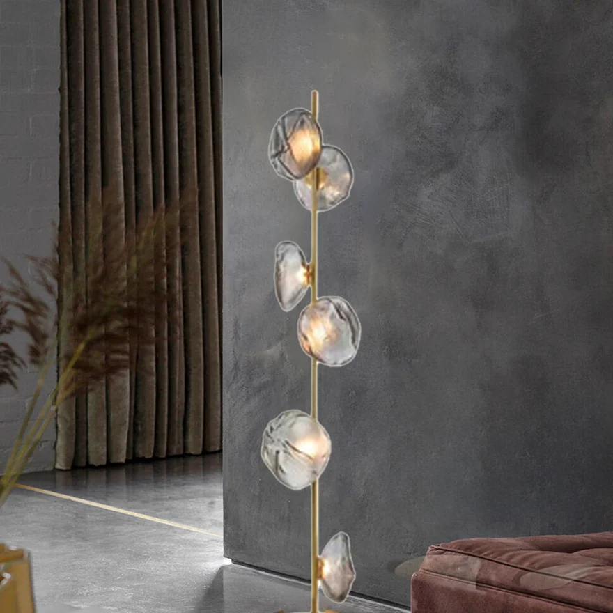 Decorative Metal And Glass Linear Living Room Floor Lamp, Black/Gold/Grey