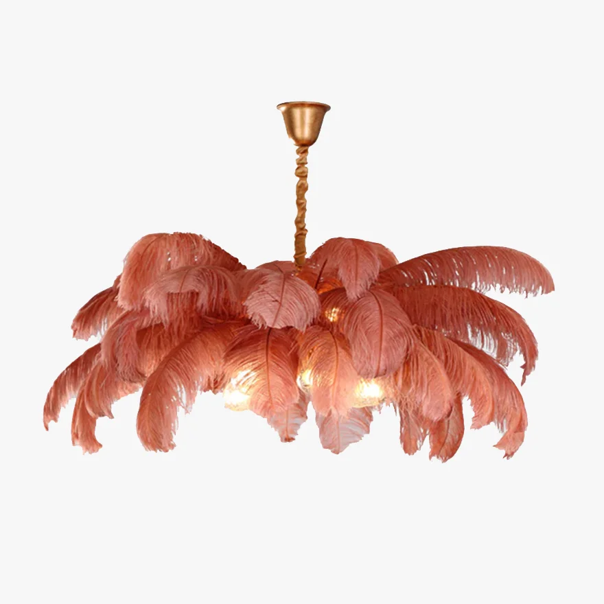 Art Deco Copper And Feather Cluster Bedroom Pendant Light, 8 Color