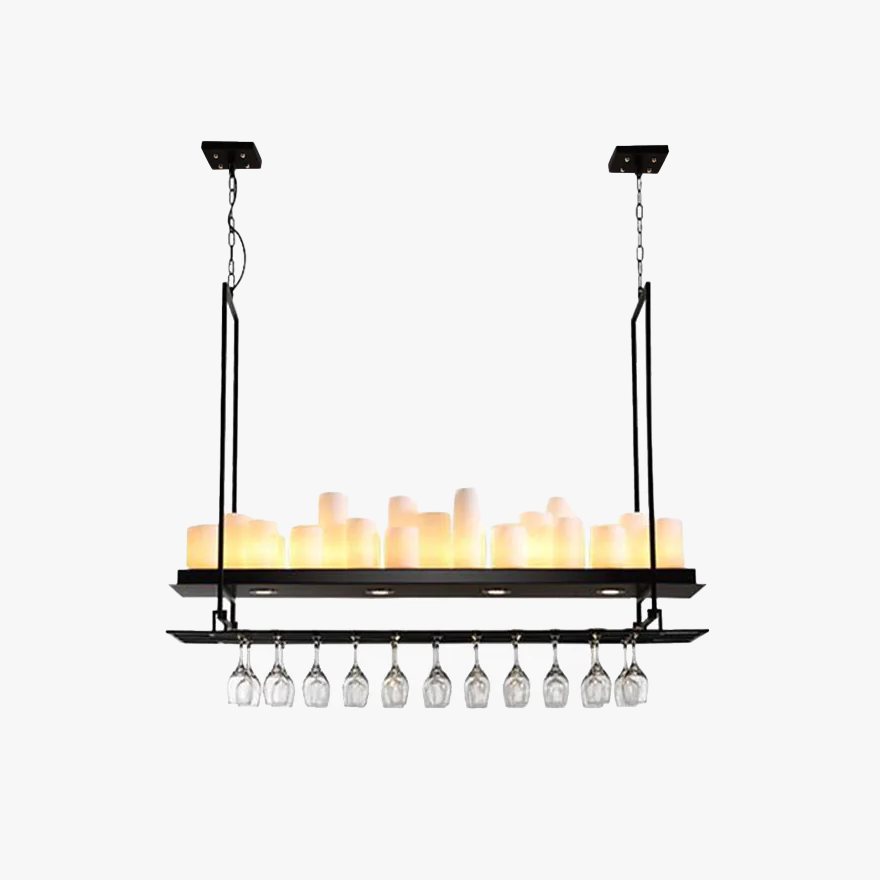 Art Deco Metal And Glass Rectangular Dining Room Pendant Light, Black