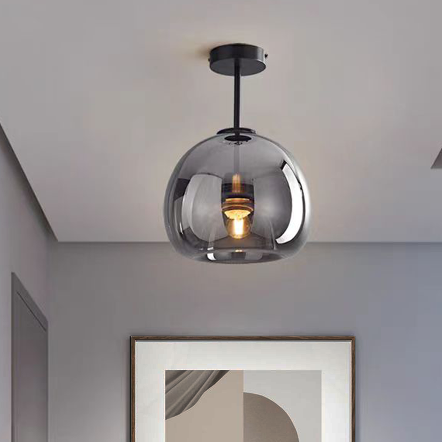 Modern Pure Cooper And Glass Bubble Bedroom Ceiling Light, Black/Gold