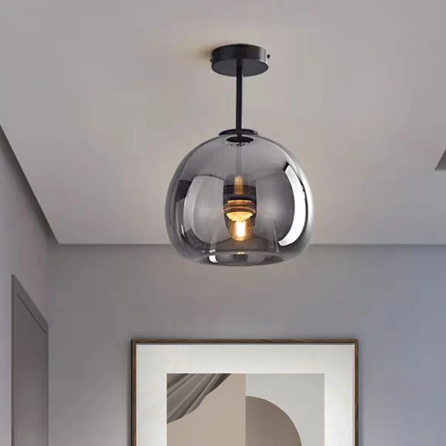 Modern Pure Cooper And Glass Bubble Bedroom Ceiling Light, Black/Gold