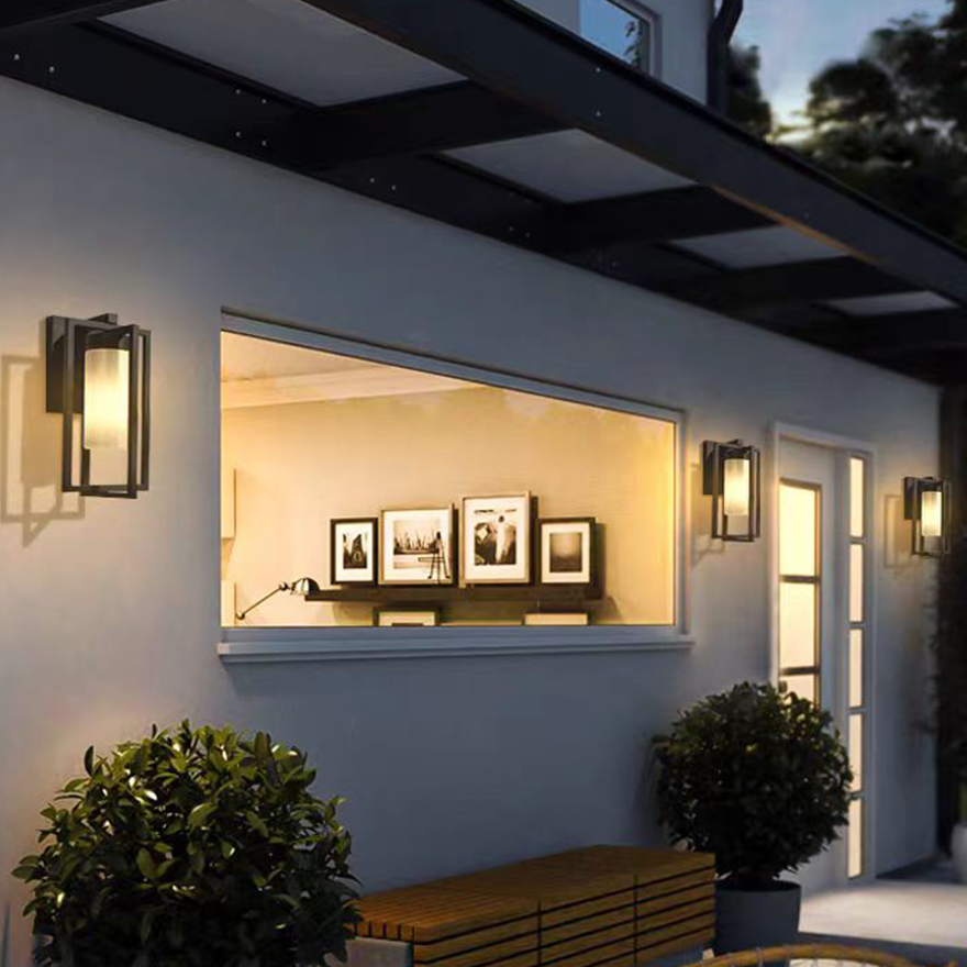 Modern Metal Rectangular Outdoor Wall Lamp, Black