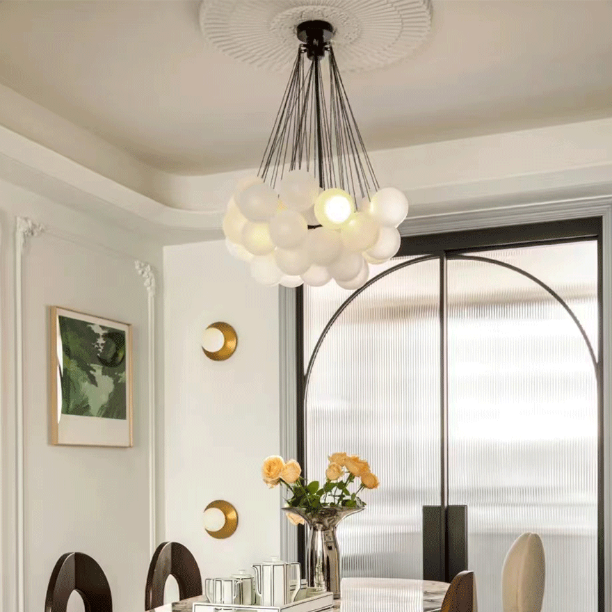 Scandinavian Metal And Glass Bubble Living Room Pendant Light, White