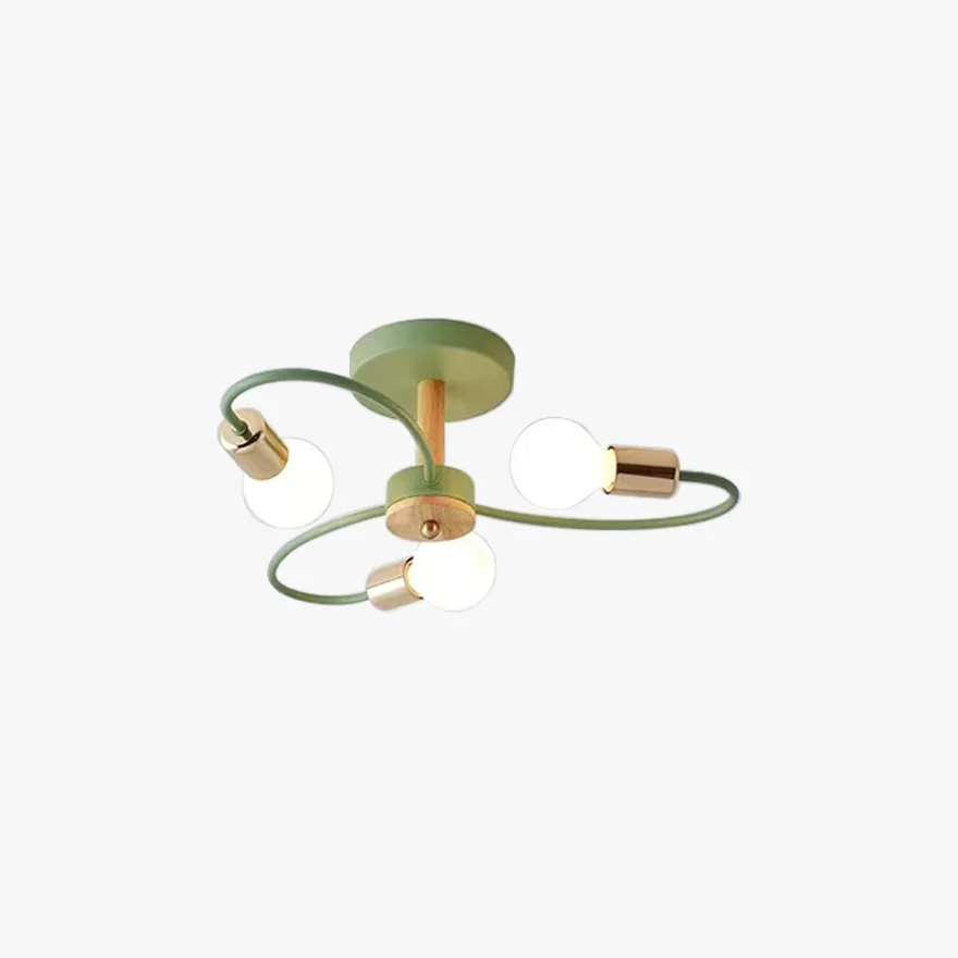 Scandinavian Glass And Metal Floral Living Room Ceiling Light, Green/Grey