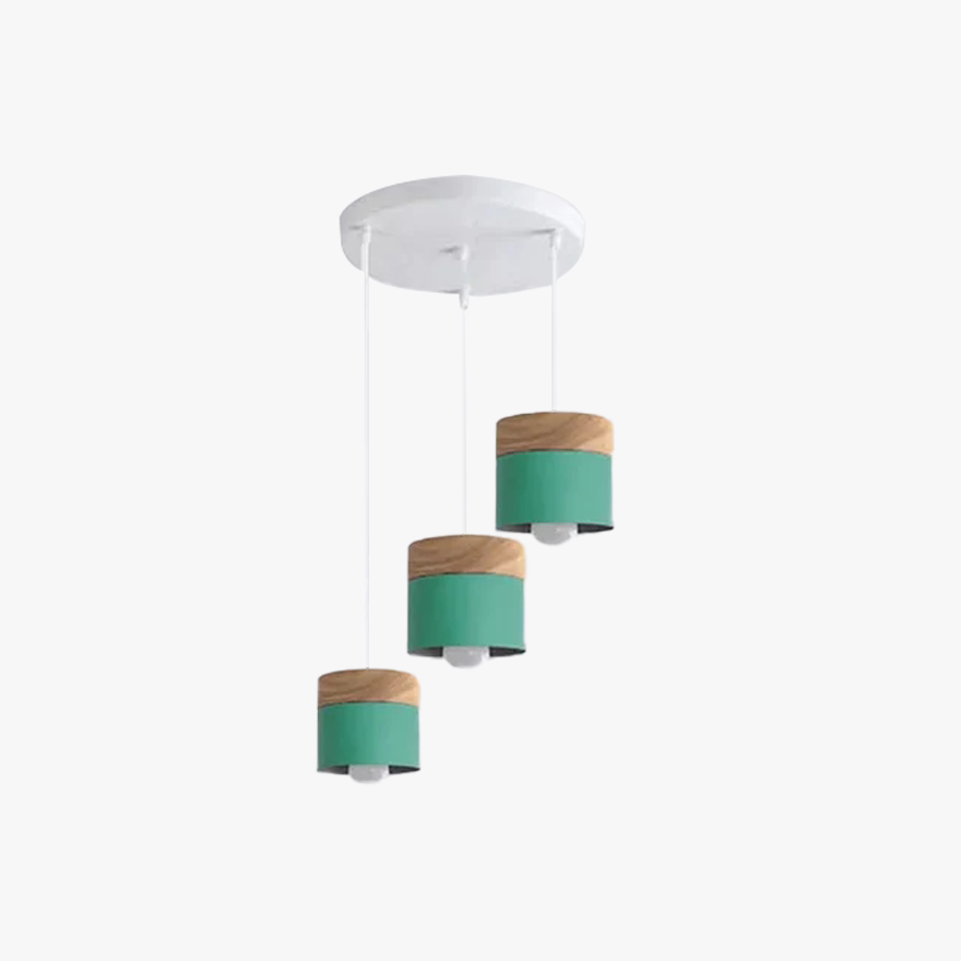 Nordic Metal And Wooden Cylindrical Dining Room Pendant Light, Gray/Green/White/Yellow/Mix