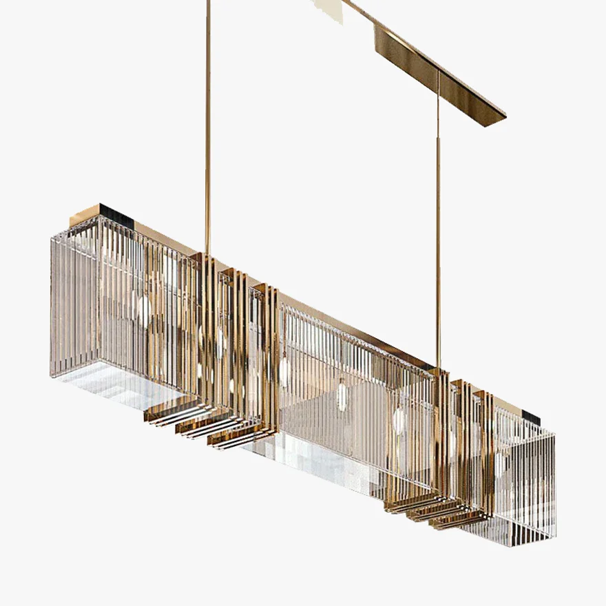 Modern Metal And Acrylic Rectangular Living Room Pendant Light, Gold