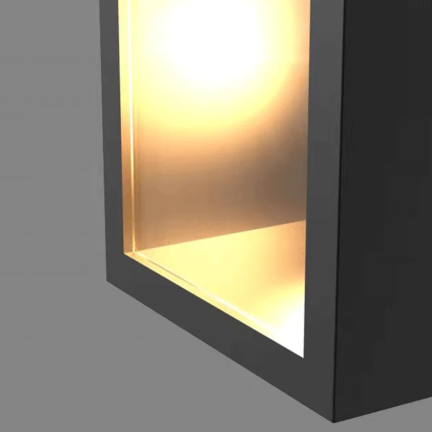 Modern  Metal And Glass Cube Outdoor Wall Lamp, Black