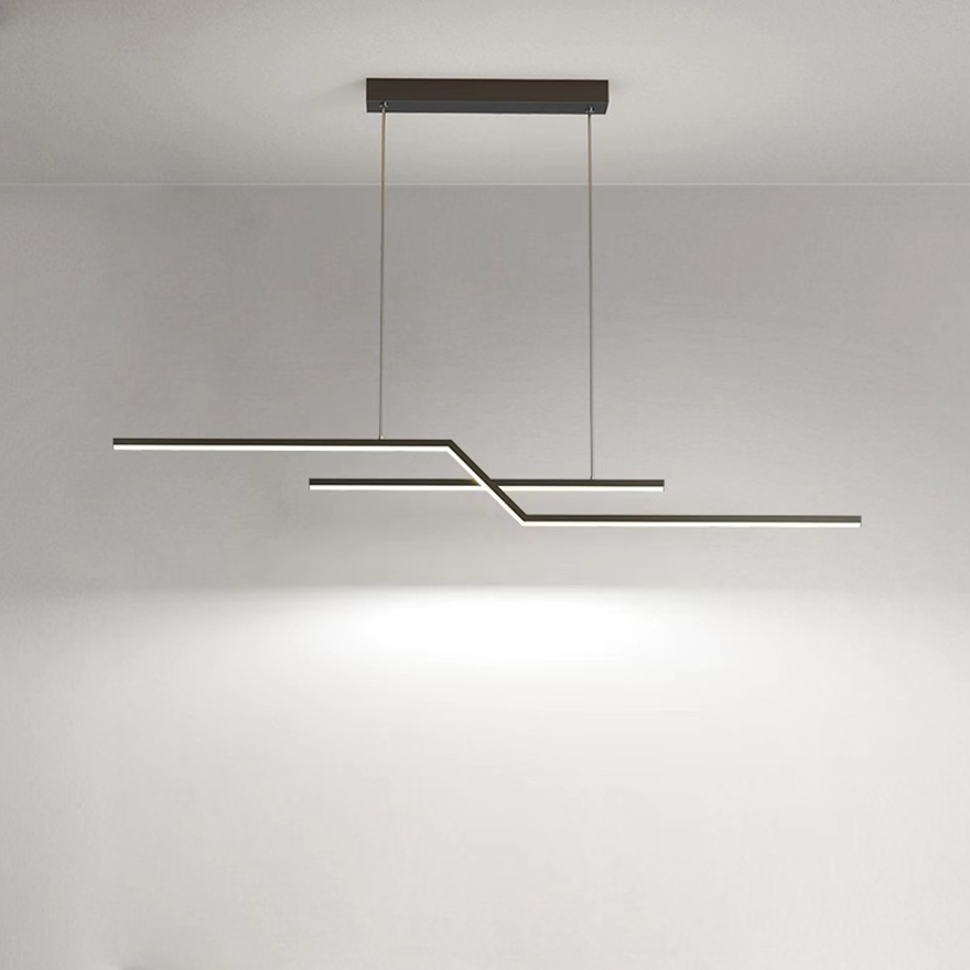 Minimalist Metal Linear Living Room Chandelier Pendant Light, Black/Gold, Trichromatic Light