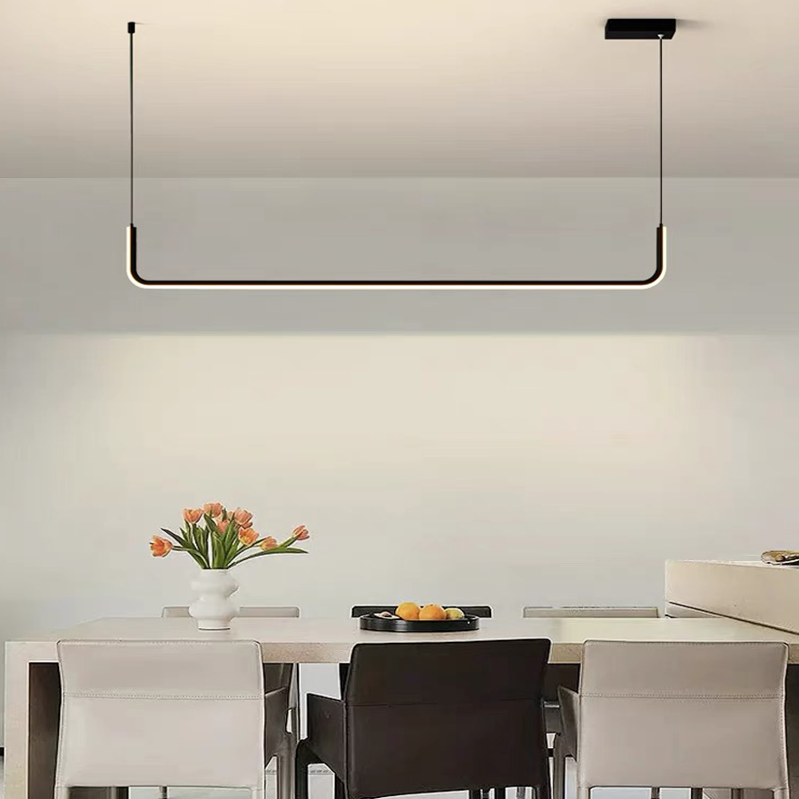 Minimalist Metal And Acrylic Linear Living Room Pendant Light, Black/Gold