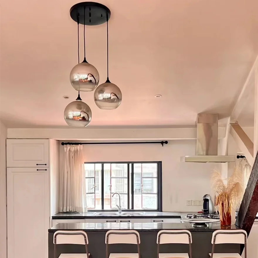 Modern Glass Arched Dining Room Pendant Light, Gold/Rose Gold/Silver