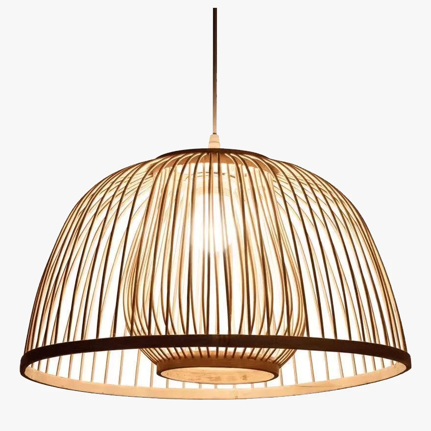 Boho Bamboo Bowled Study Room Pendant Light, Log Color