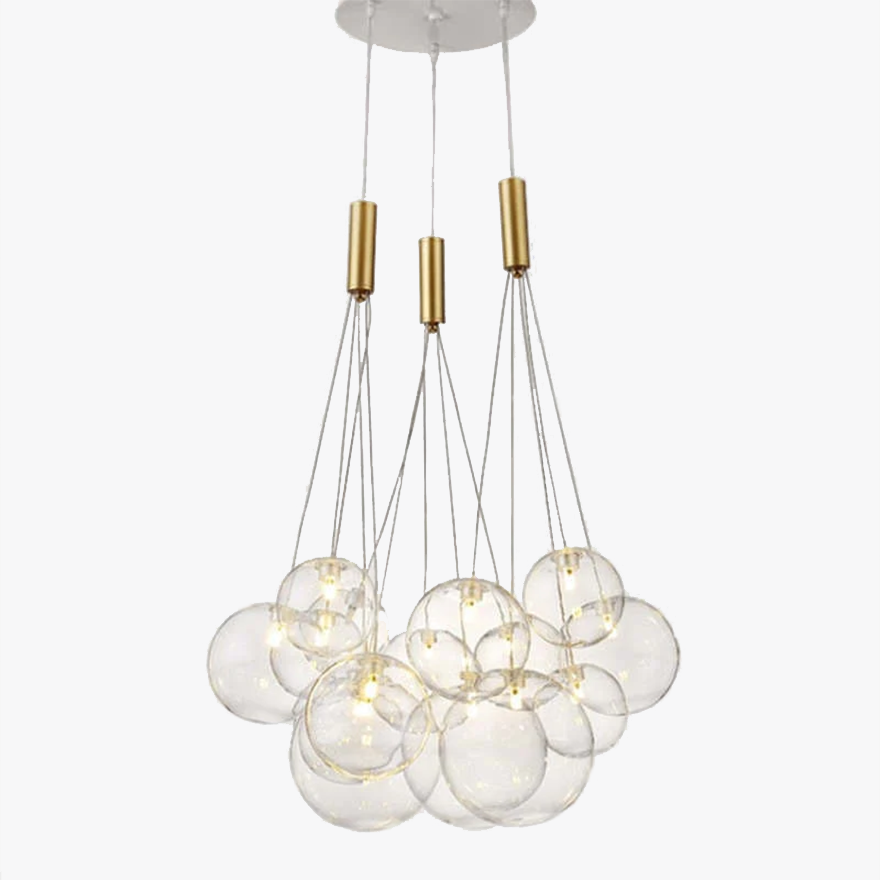 Designer Metal And Glass Bubble Dining Room Ceiling Light, Gold