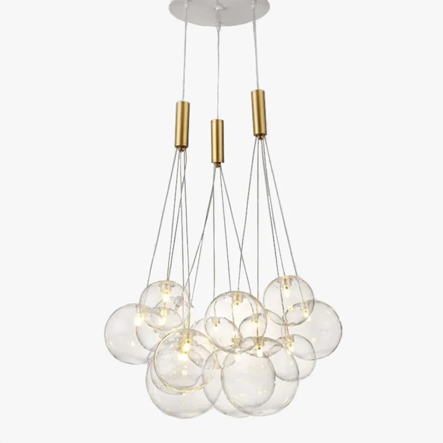 Designer Metal And Glass Bubble Dining Room Ceiling Light, Gold