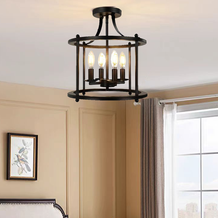 Industrial Metal Lantern Dining Room Ceiling Light, Black