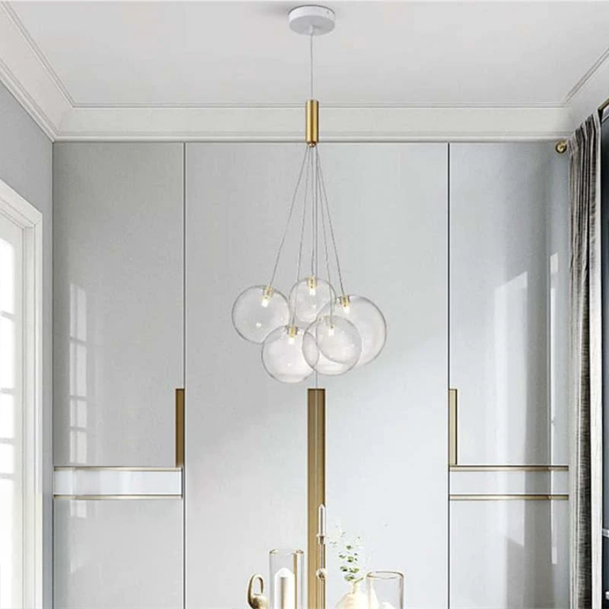 Designer Metal And Glass Bubble Dining Room Ceiling Light, Gold