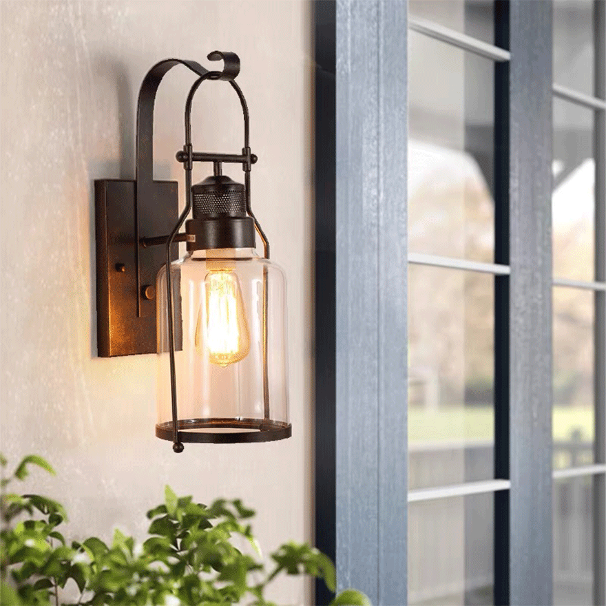 Retro Metal And Acrylic Lantern Dining Room, Wall Lamp, Black/Rusty