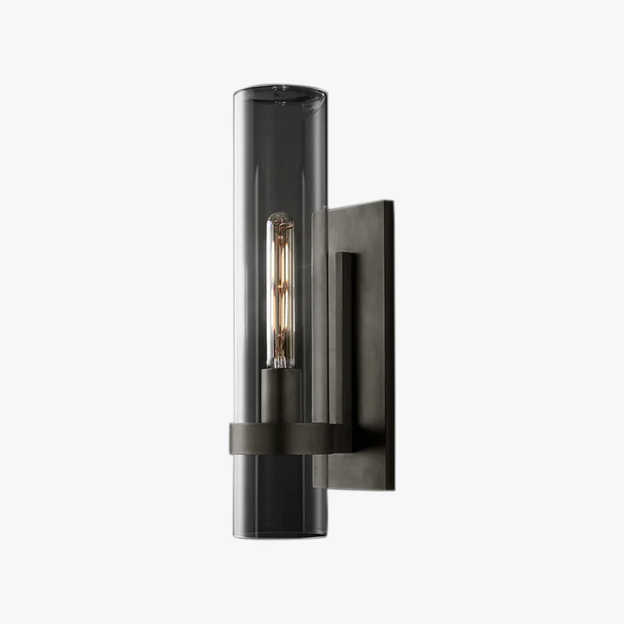 Modern Metal And Glass Cylindrical Balcony Wall Lamp, Black/Copper/Silver