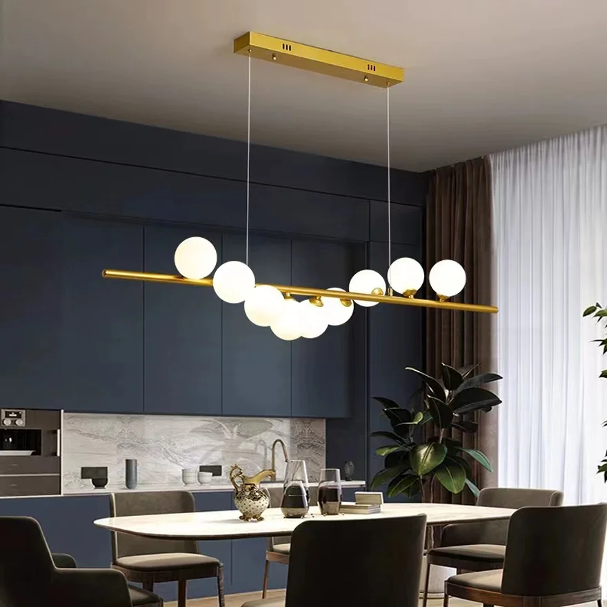 Designer Metal And Glass Linear Living Room Pendant Light, Gold