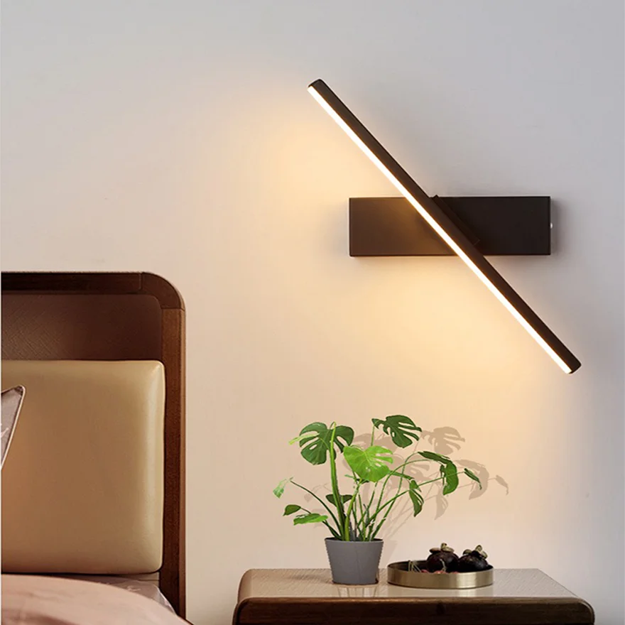 Modern Metal And Acrylic Linear Living Room Wall Lamp, Black/White, Trichromatic Light