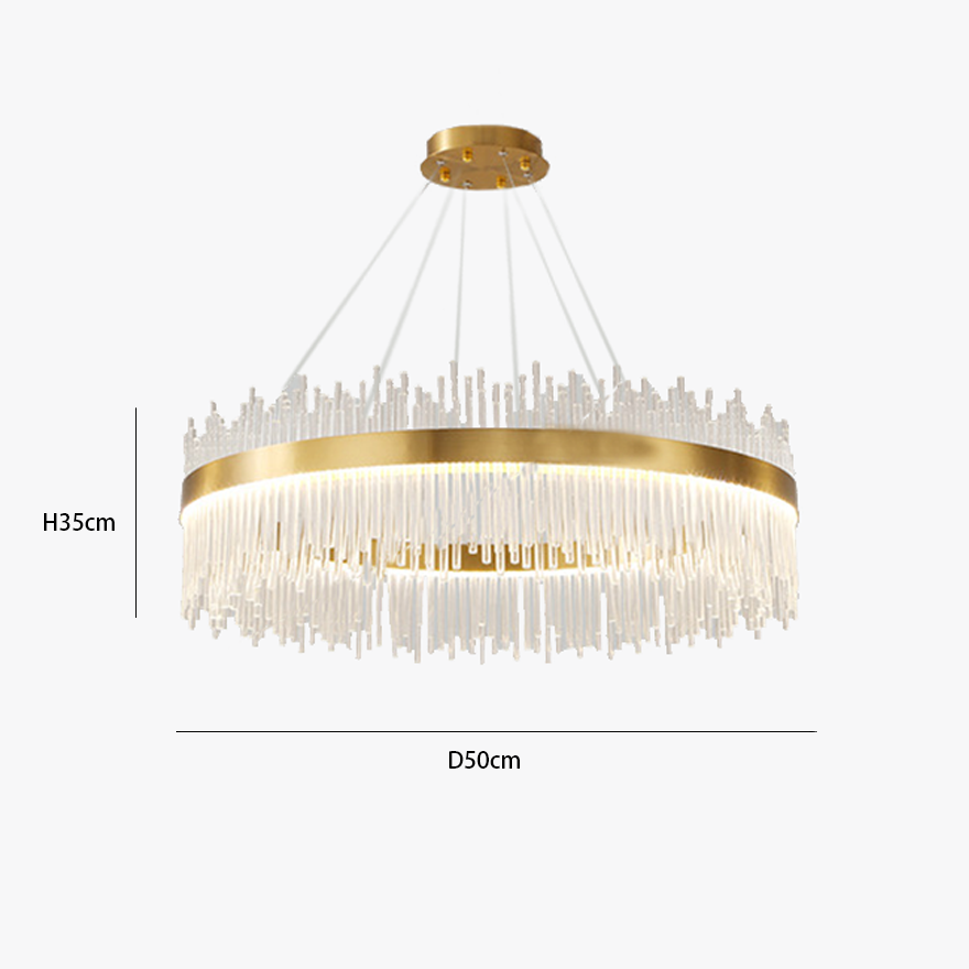 Royal Metal And Glass Ring Dining Room Chandelier Pendant Light, Gold, Trichromatic Light