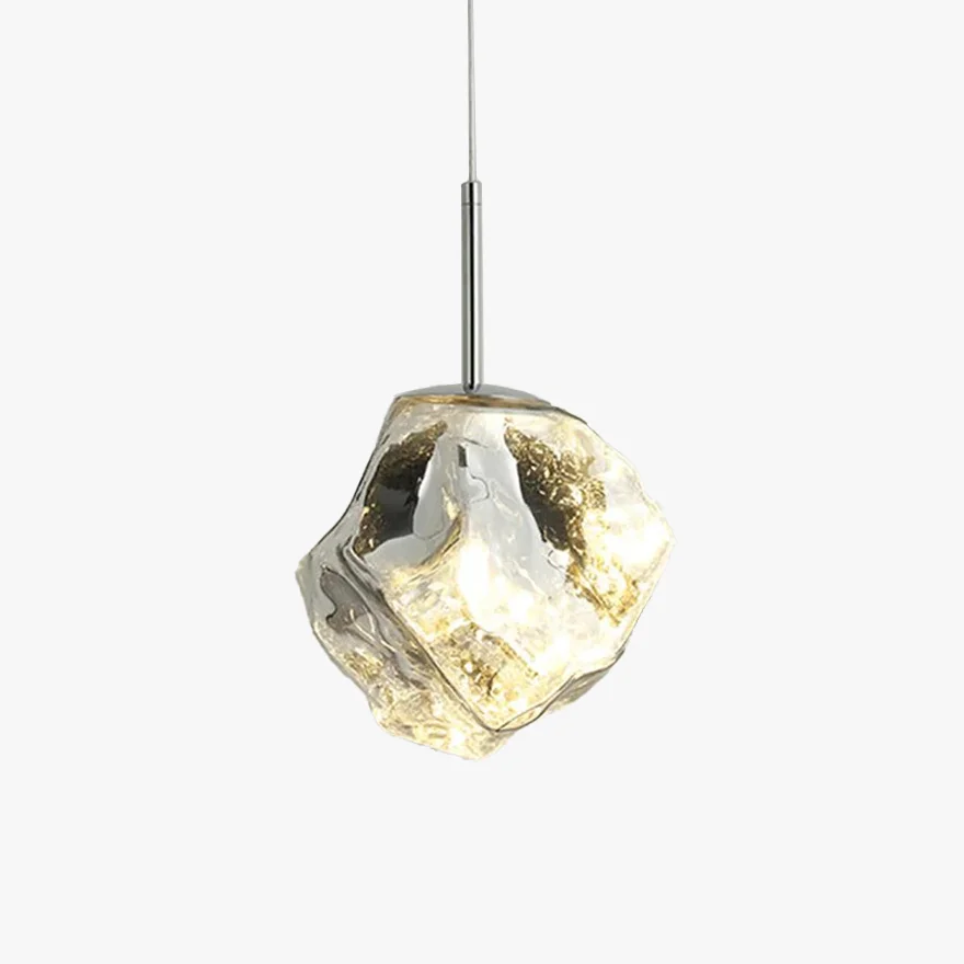 Designer Metal And Glass Rocky Kitchen Island Pendant Light, Gold/Rose gold/Silver/Smoke Gray