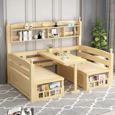 Solid Wood Sofa Bed With Desk and Book Shelf