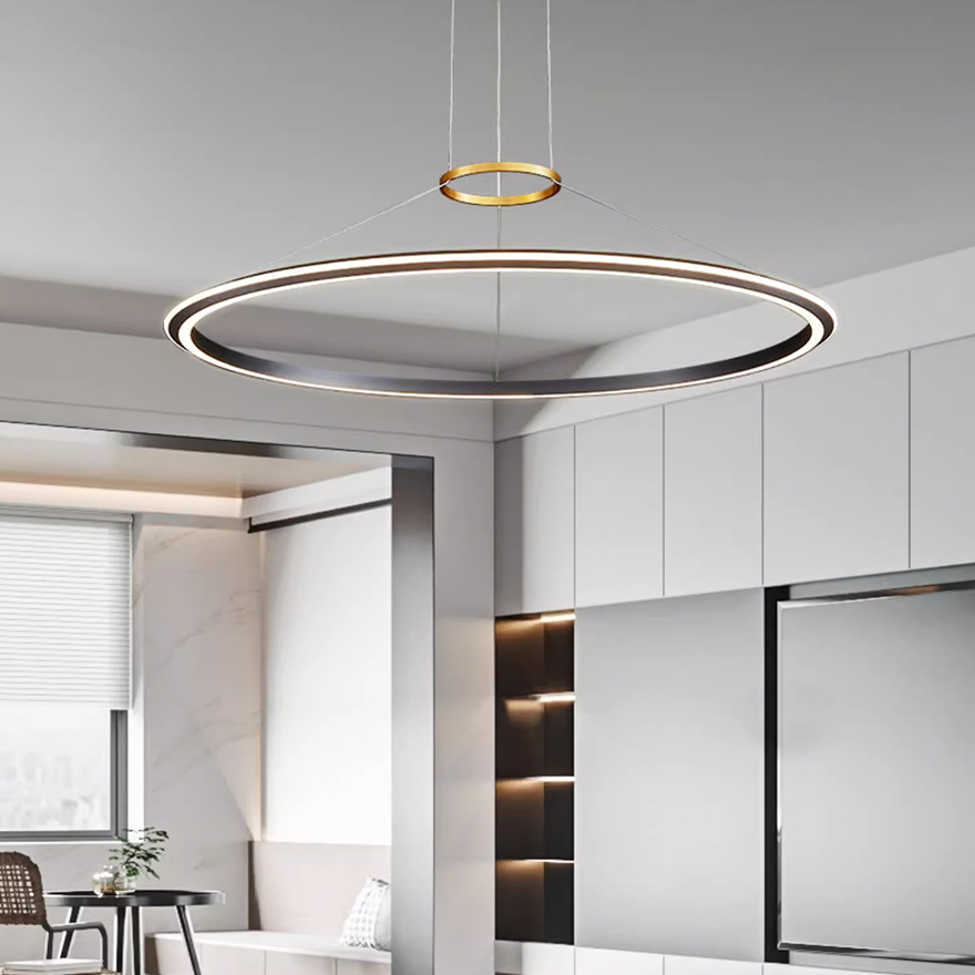 Modern Metal And Acrylic Ring Dining Room Pendant Light, Black