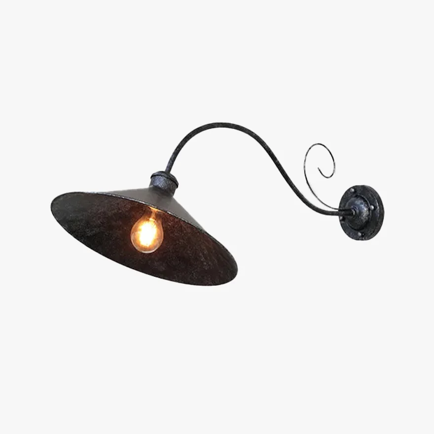 Unusual Metal Conical Garden Wall Lamp， Black