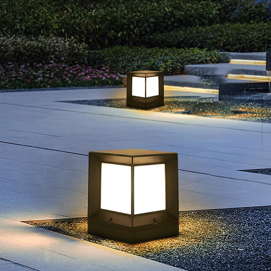 Minimalist Metal And Acrylic Rectangular Outdoor Pillar Light, Black