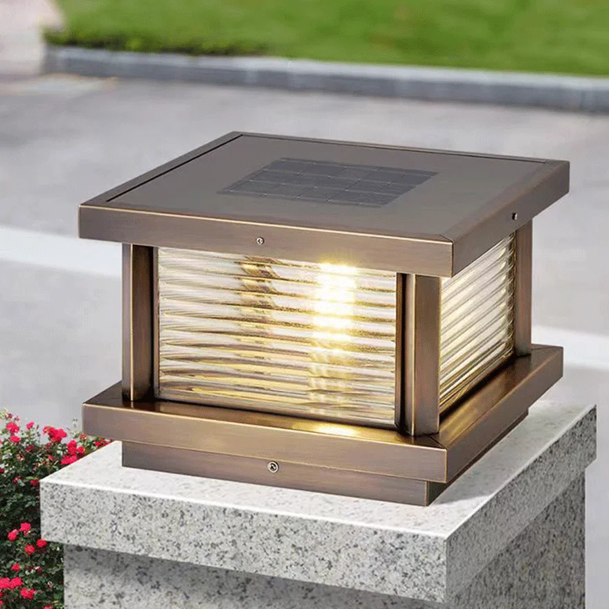 Modern Metal And Glass Square Courtyard Outdoor Pathway Light, Black/Brass/Bronze