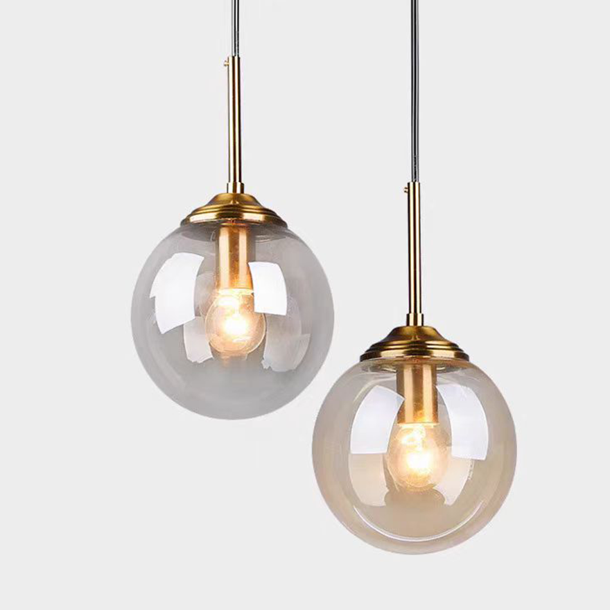 Modern Metal And Glass Bubble Bedroom Pendant Light, Amber/Clear/Smoke Gray