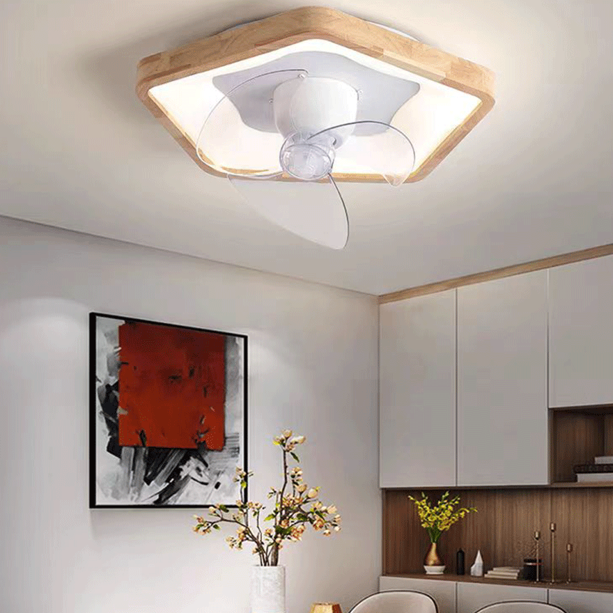 Modern Wooden And Metal Round Living Room Ceiling Fan, White