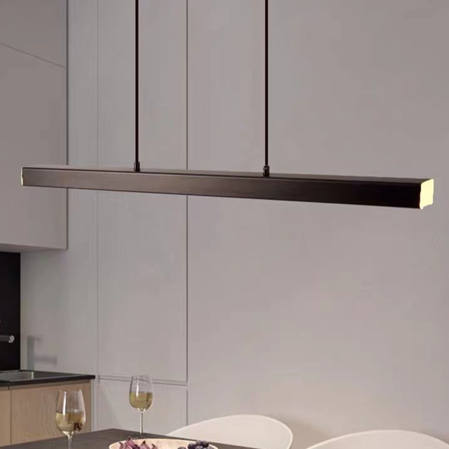 Modern Metal And Acrylic Linear Dining Room Pendant Light, Black/Brown, Trichromatic Light