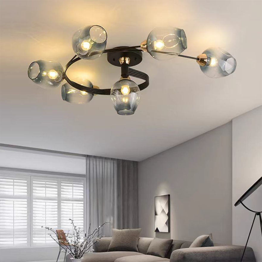 Retro Glass And Metal Bubble Study Room Chandelier Pendant Light, Amber/Gradient blue/Smoke Gray/Transparent