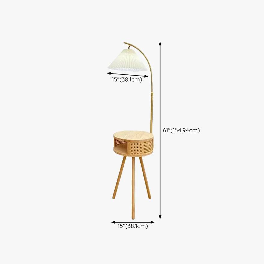 FarmhouseMetal And Fabric Hooded  Living Room Floor Lamp, Walnut/Natural Wood