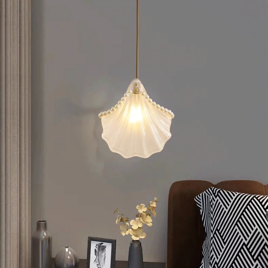 Designer Metal And Acrylic Pearl Shell Living Room Pendant Light, White