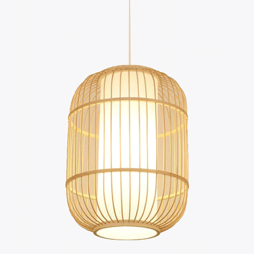 Boho Bamboo Lantern Dining Room Pendant Light, Burlywood